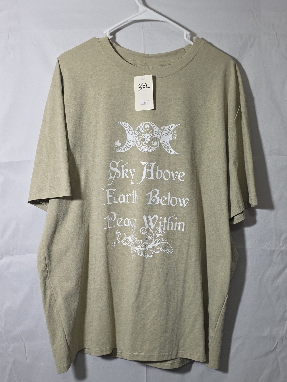 Sky Above Earth Below Peace Within Graphic Tee - 3XL - Light Sage Green (W753)